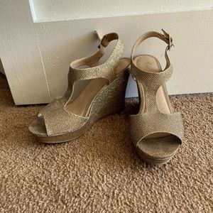 Gold Sparkled Wedge Heels
